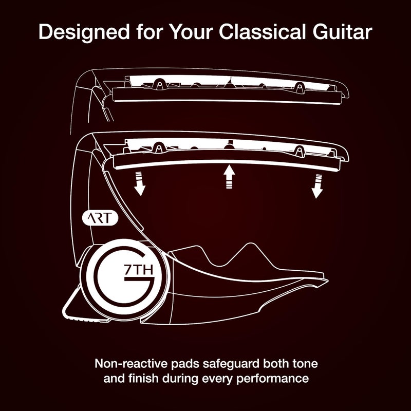 G7th Performance 2 Classical Guitar Capo, Satin Black, Intuitive Tension Control, Protective Silicone Padding, Easy One-handed Operation for Flamenco and Classical Guitars - 62mm - Image 3